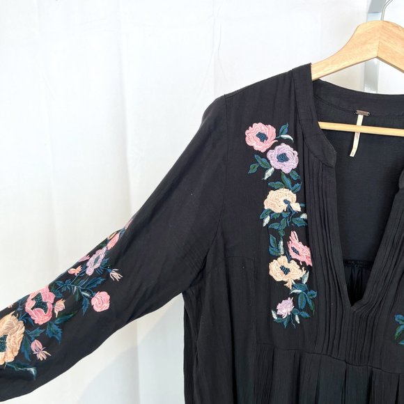 Free People Black Long Sleeve Dress with Floral Embroidery - Picture 3 of 9